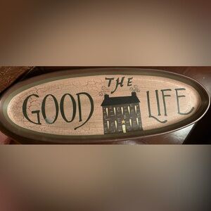 Wooden Oval Tray "The Good Life" design with a crackled texture, 20” x 7”, NWOT